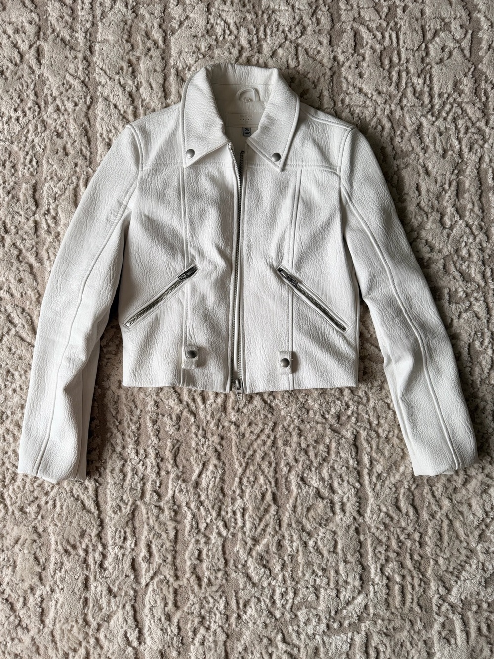 Blank NYC White Leather Moto Jacket with Zip Pockets